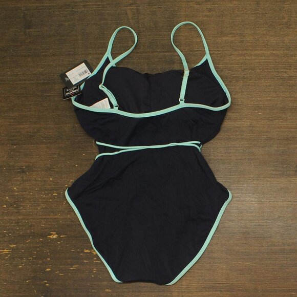 NWT Kate Spade Womens Belted Classic One-Piece Swimsuit Blazer Blue L - Picture 4 of 6